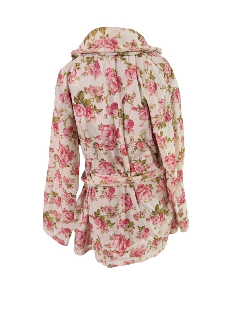 LoveShackFancy Floral Belted Robe S/M Pink & Green Roses Shawl Collar Soft Terry - Picture 4 of 7